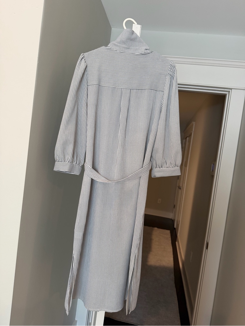 Button-Front Striped Midi Dress in White and Black - Picture 2 of 3